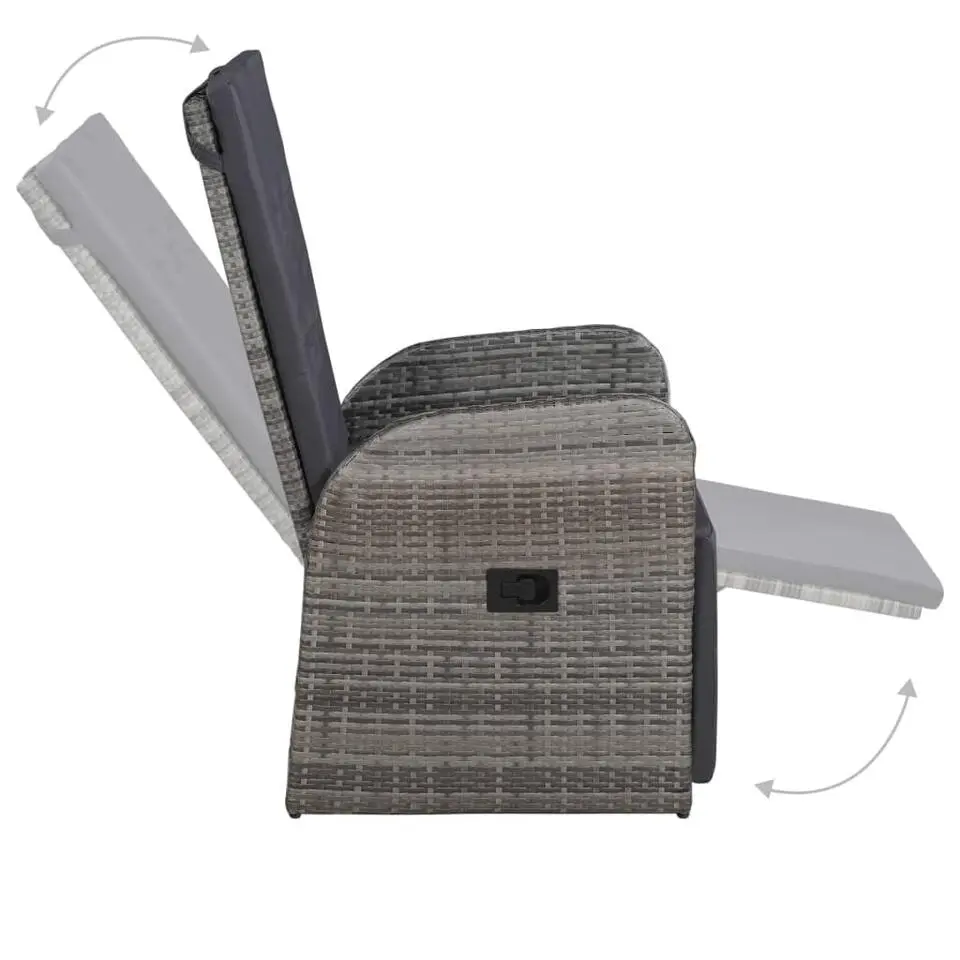 vidaXL - Grijs Tuinset - 4 verstelbaar stoelen en 85x85 cm tafel - Poly rattan