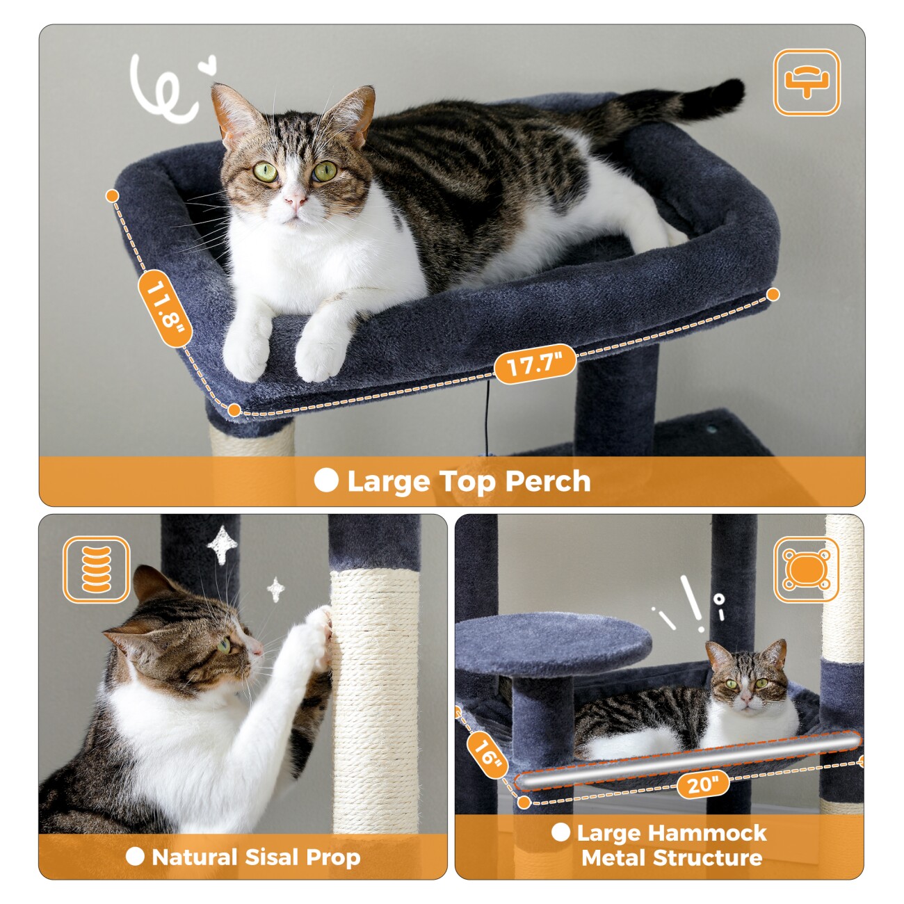 Pawz Road Kratzbaum XL für große Katzen mit Hängematte