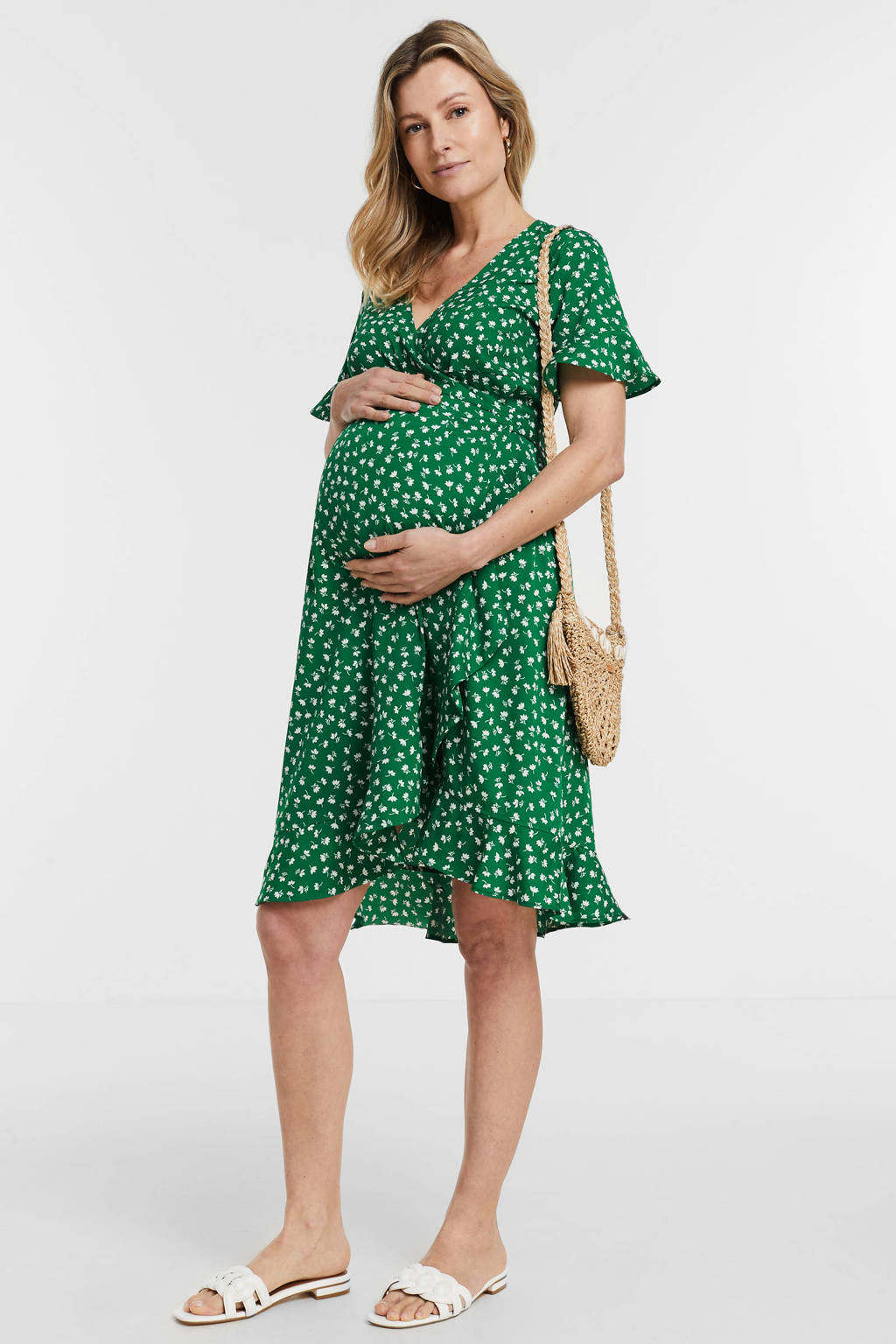 ONLY MATERNITY gebloemde zwangerschaps- en voedingsjurk OLMOLIVIA groen