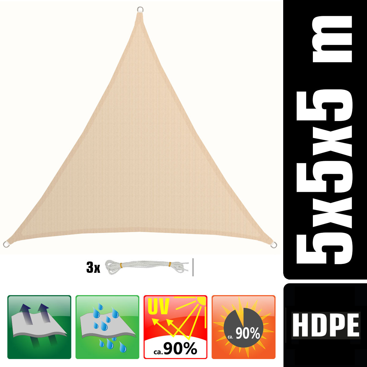 AMANKA 5x5x5 beige luchtdoorlatende UV schaduwdoek