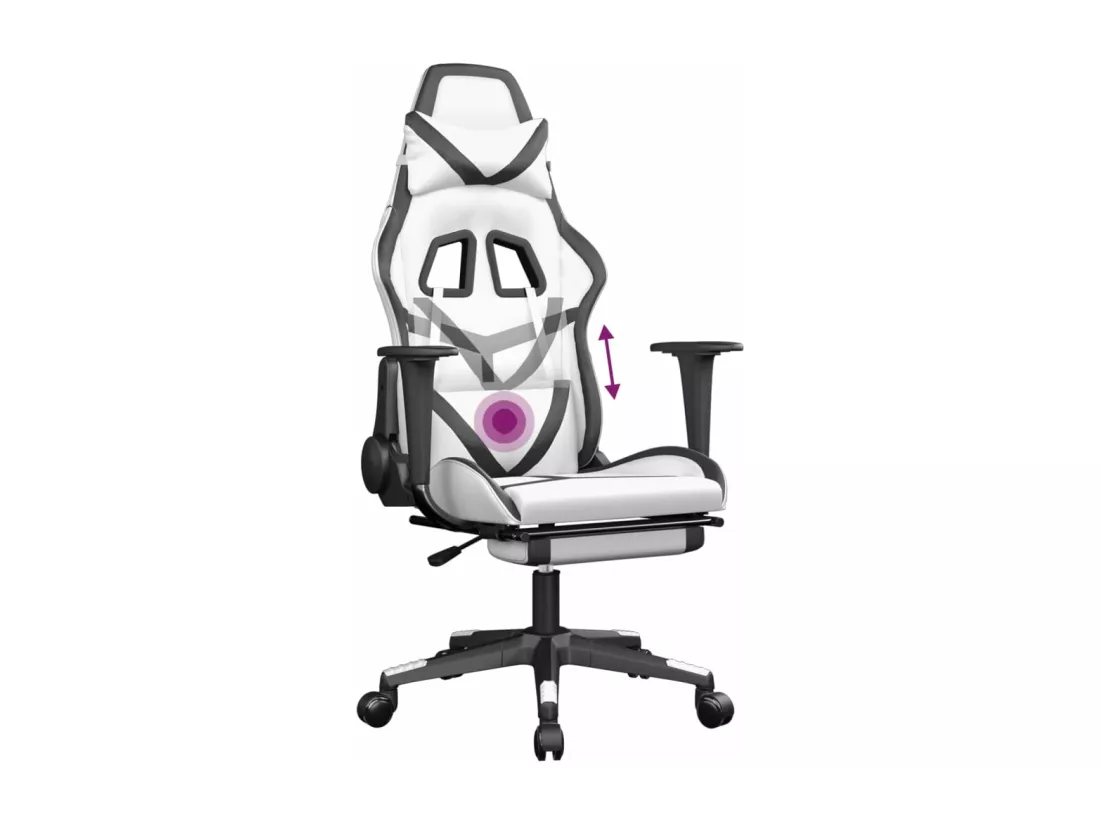 Chaise de jeu de massage avec repose-pied Blanc&Noir Similicuir