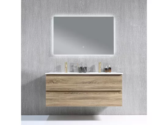 Meuble salle de bain double vasque 120cm bois et miroir LED LB-8331M