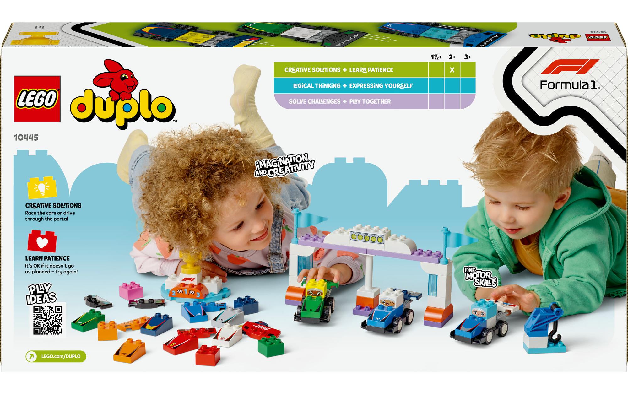 DUPLO® F1 Team Race Cars and Drivers 10445Kreativer Spielspass mit F1 Spielzeug-Rennautos