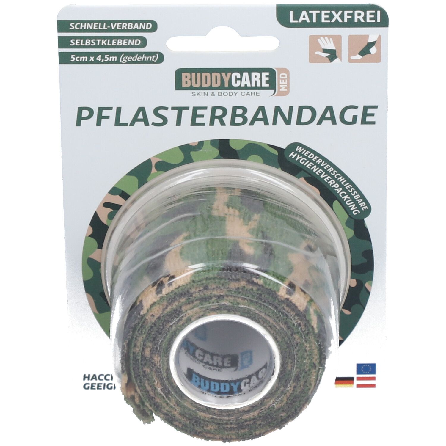 BUDDYCARE® MED Fingertape GRÜN CAMOUFLAGE 5 cm x 4,5m Latexfrei