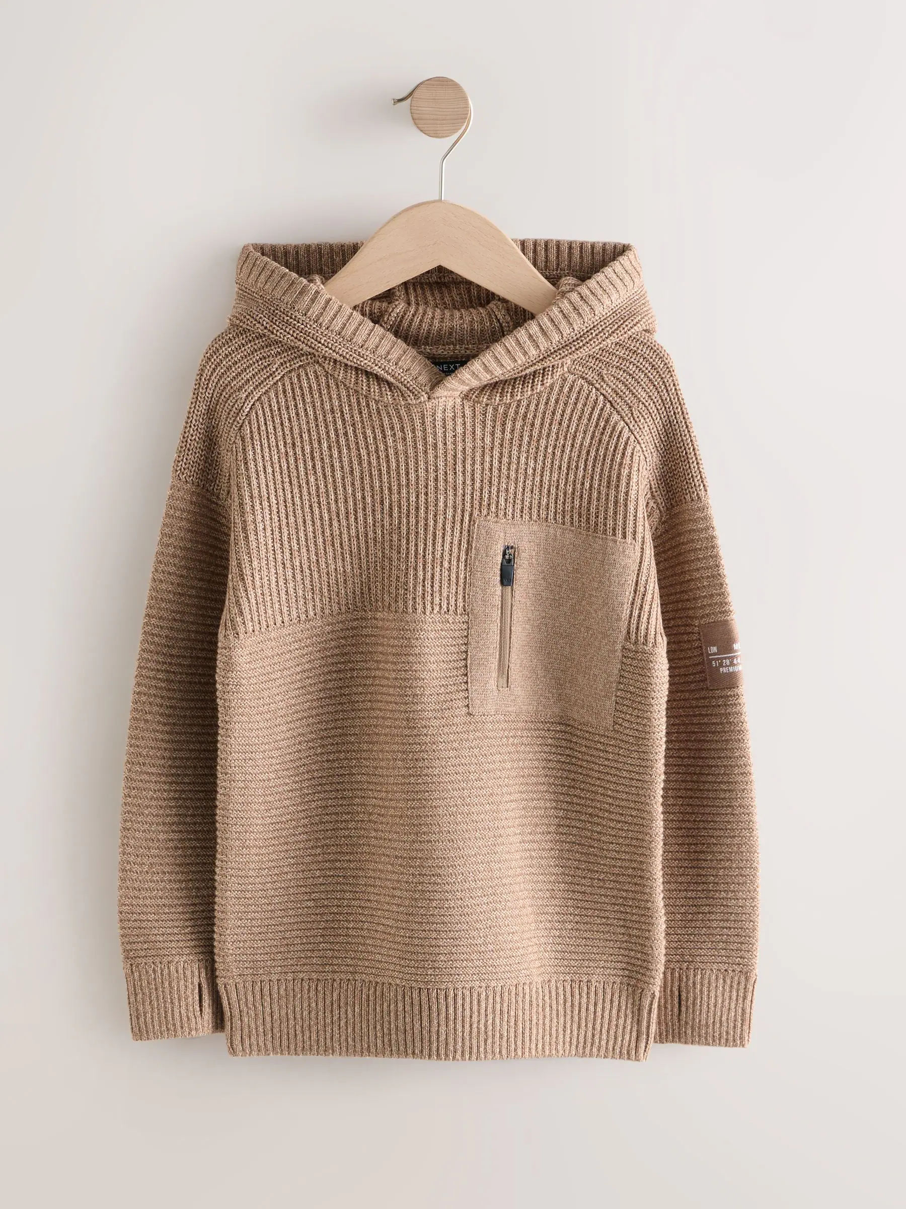 Lichtbruin - Utility gebreide hoodie (3-16jr)