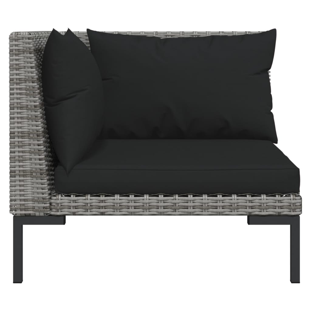 Salon de jardin meuble d'extérieur ensemble de mobilier 8 pièces avec coussins résine tressée gris foncé