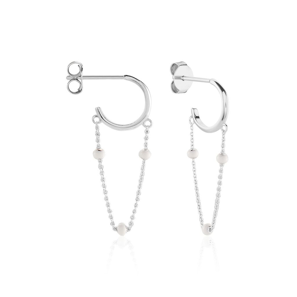 Créoles Polka Argent Blanc