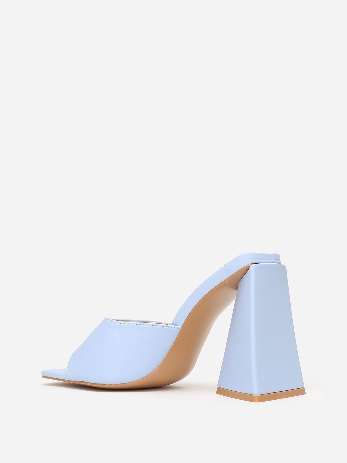 Mules en simili à large talon triangle- Bleu clair