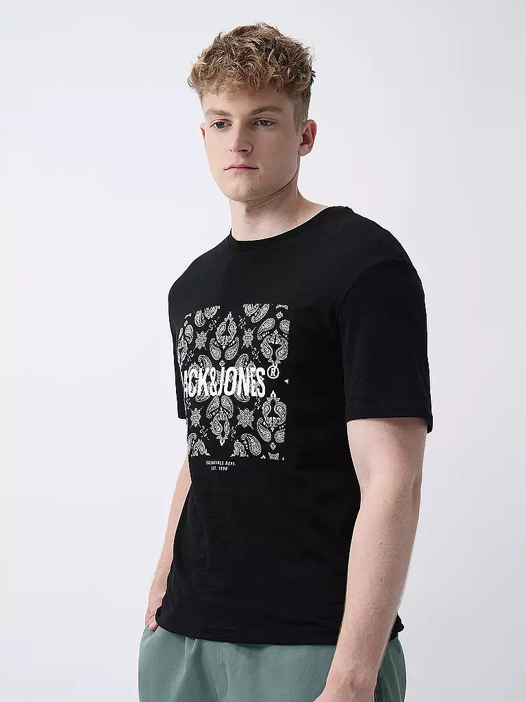 JACK & JONES T-Shirt JJPAISLEY schwarz