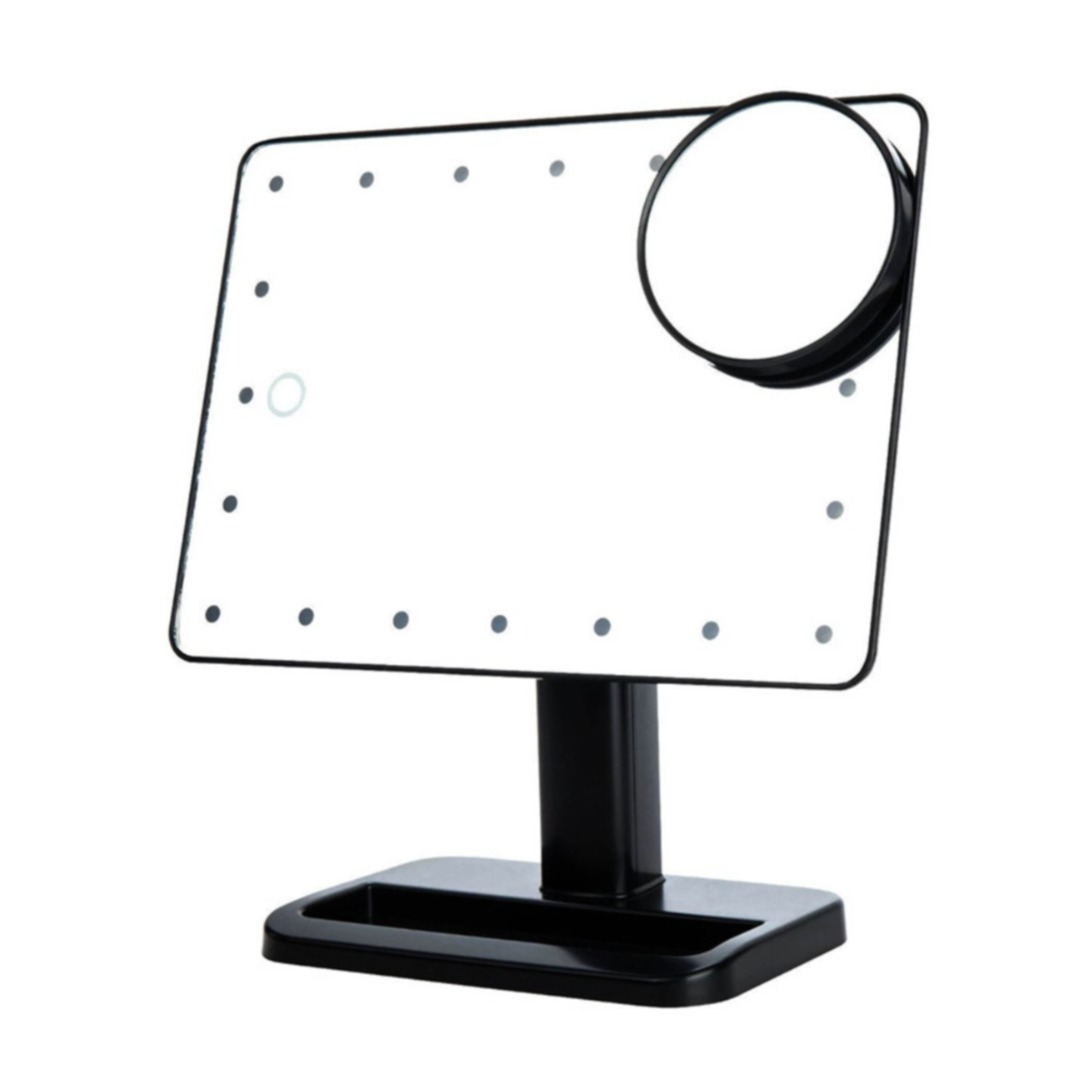 Dimmbarer USB Makeup LED Schminkspiegel mit Touch-Sensor / 10-fach Vergrösserung (360 Grad Drehbar) - Schwarz