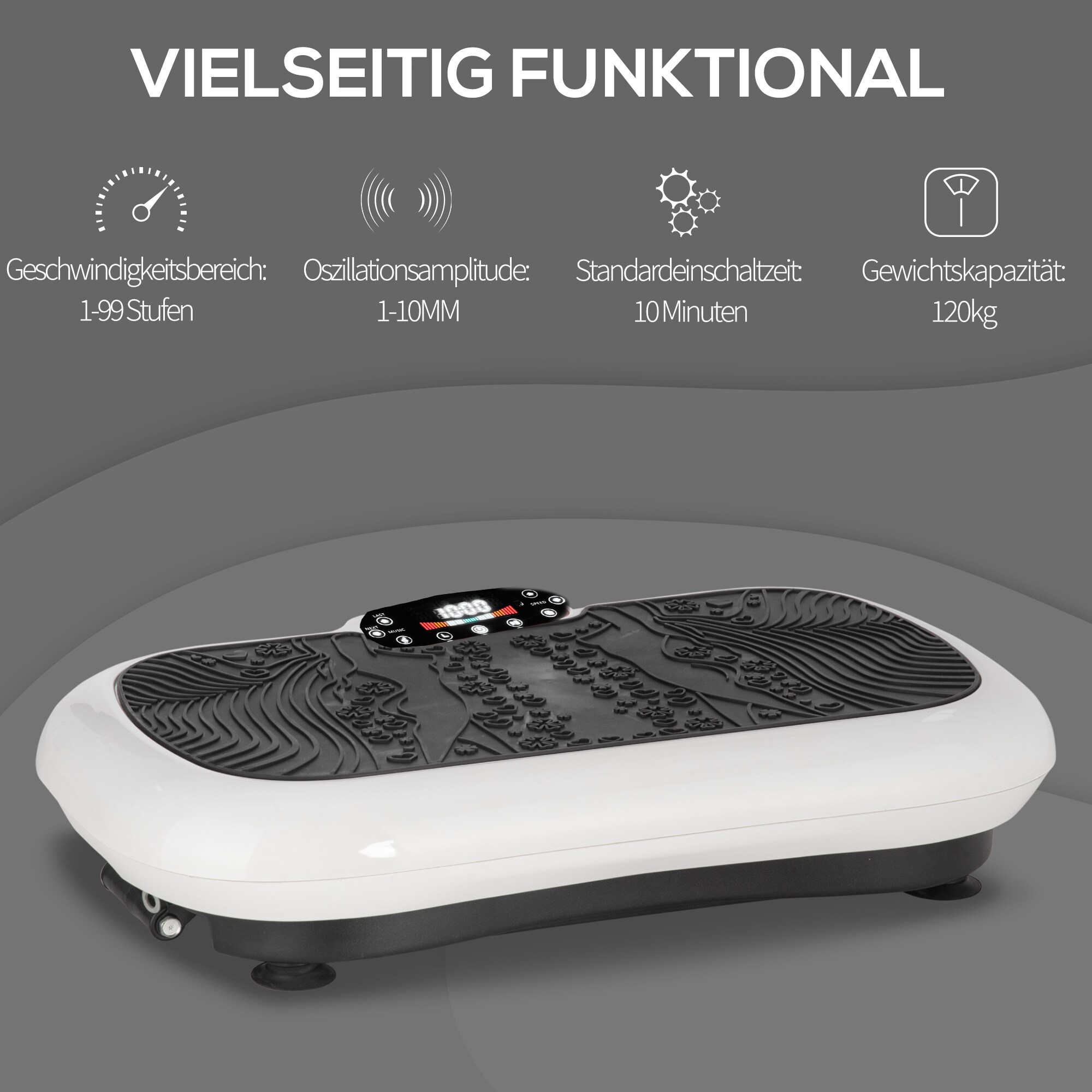 HOMCOM Vibrationsplatte mit Fitnessbändern schwarz, weiß 73L x 40B x 13H cm