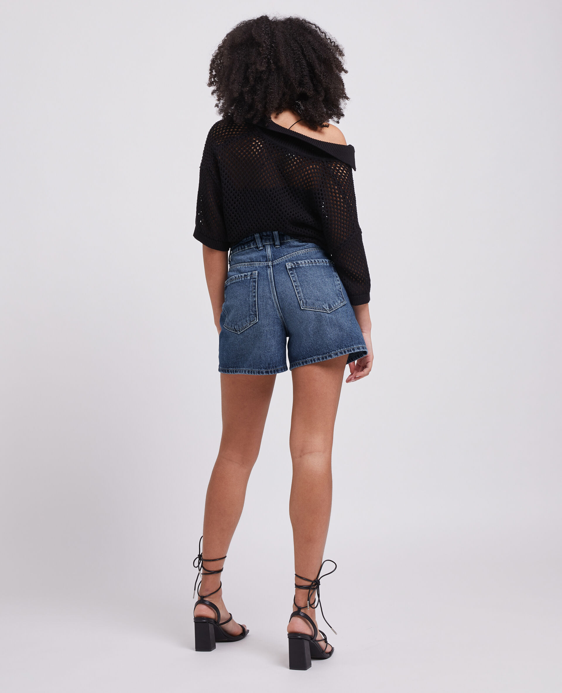 Short en jean taille haute - Bleu
