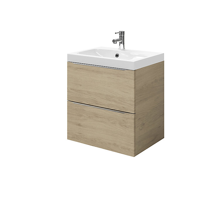 Meuble sous vasque à suspendre GoodHome Imandra bois chêne 60 cm + plan vasque Mila
