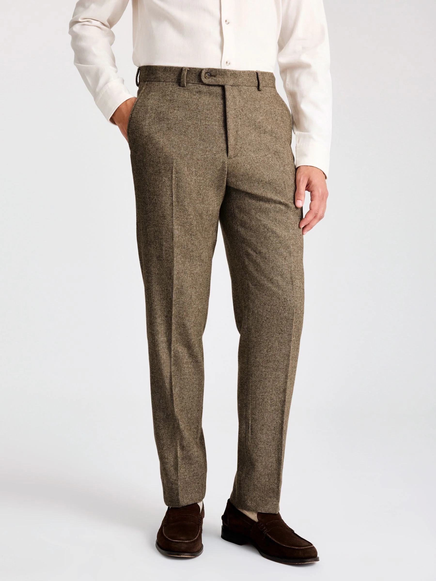 MOSS Tailored Fit Herringbone Tweed Trousers