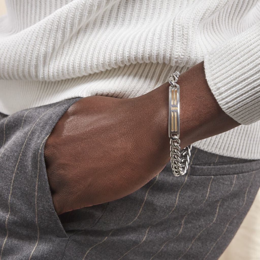 Bracelet Identité Acier Blanc Et Plaqué Or Aristocles
