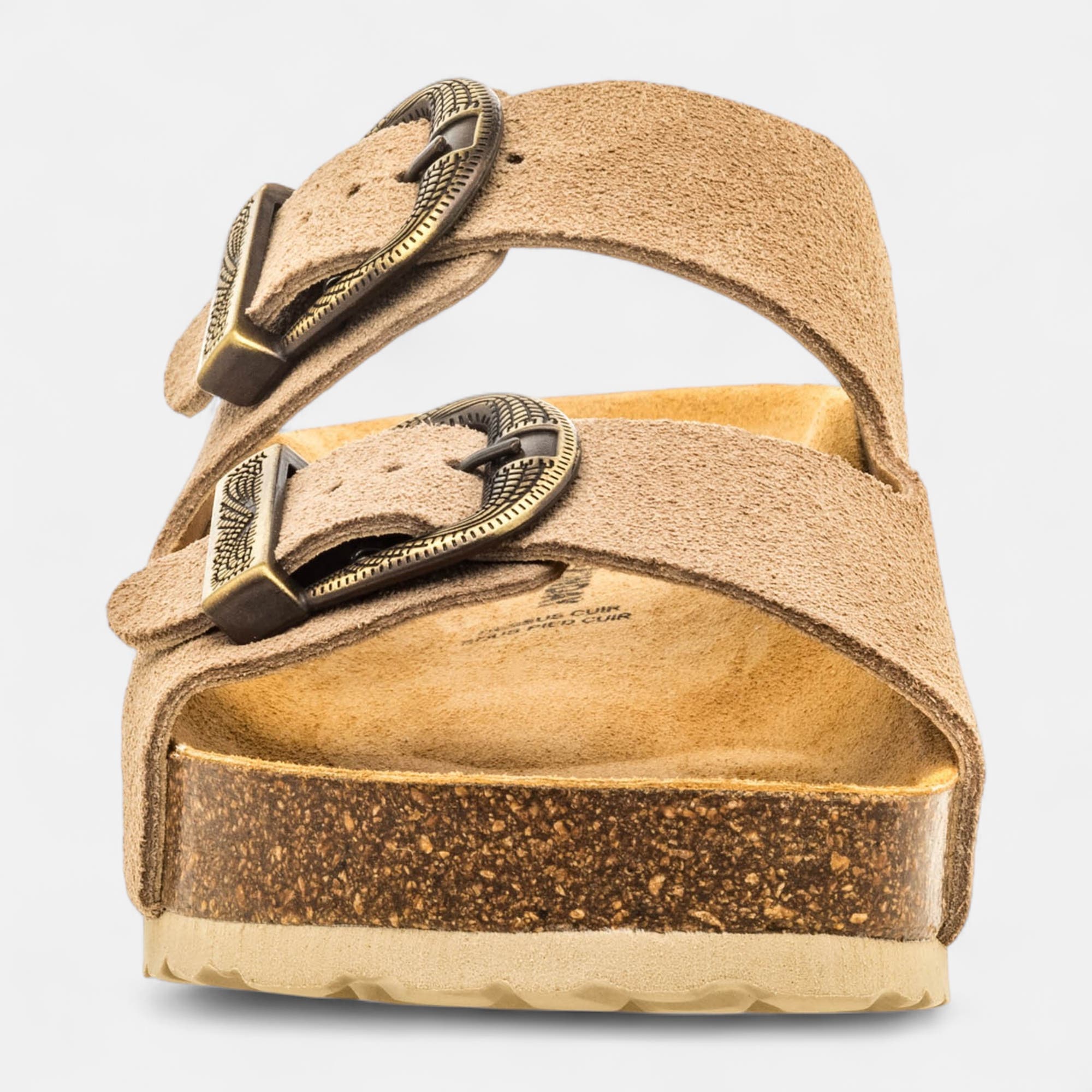 Mules semelle liège Femme en cuir gris