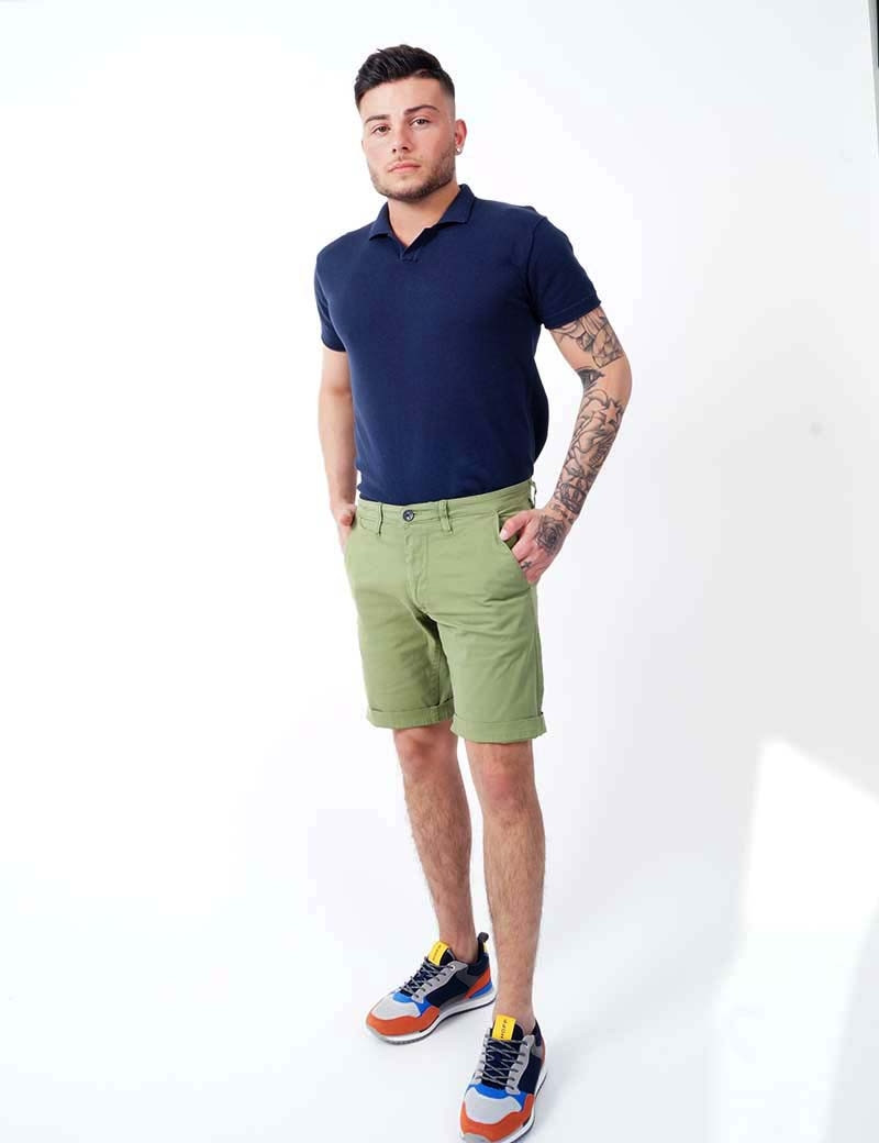 RECYCLED ART WORLD SHORT CHINO STRETCH GREEN CACTUS