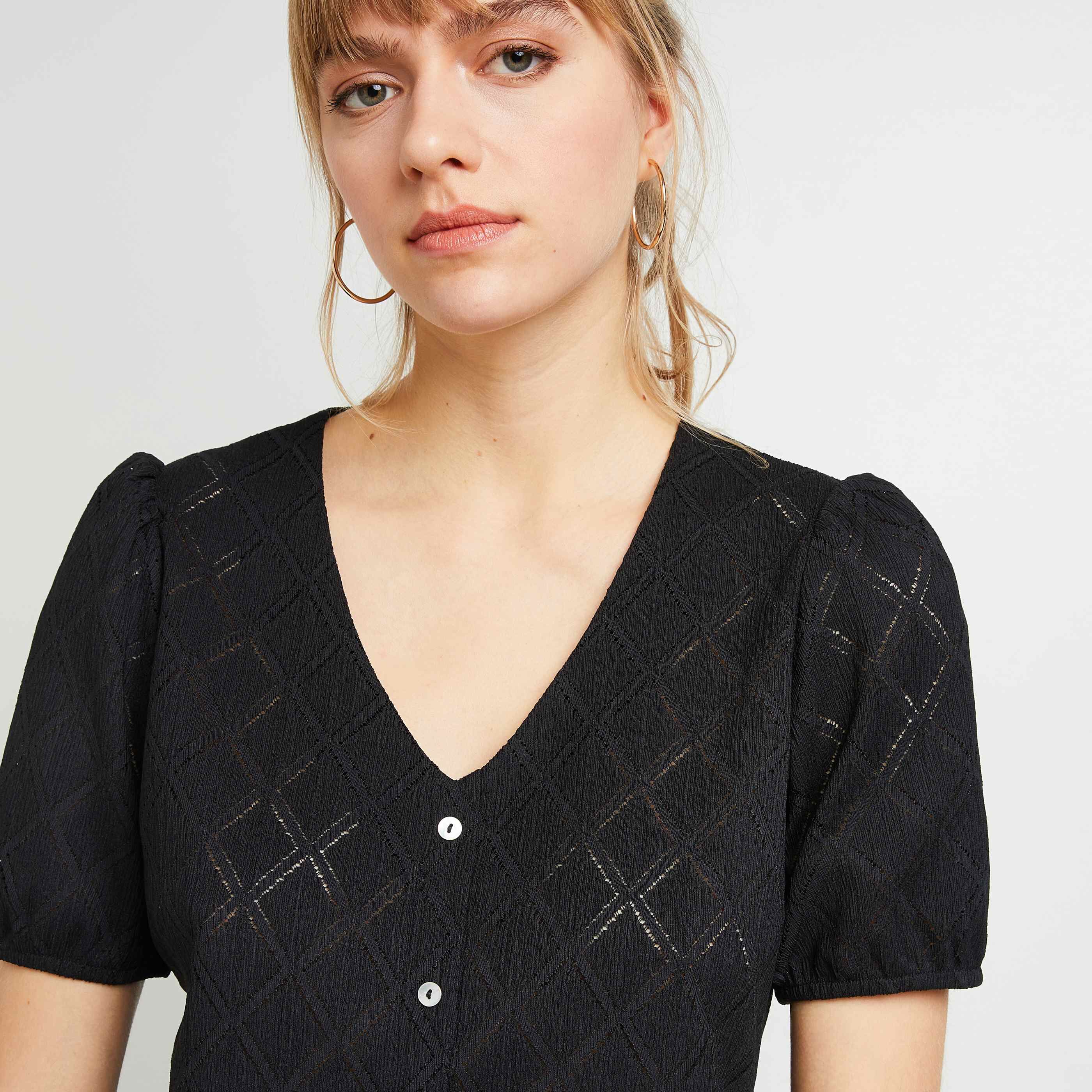 Tshirt ajouré femme - NOIR