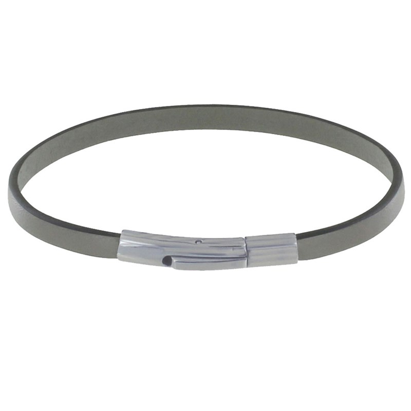 Bracelet Homme Cuir Simple Fermoir Acier Inoxydable - 19cm - Gris