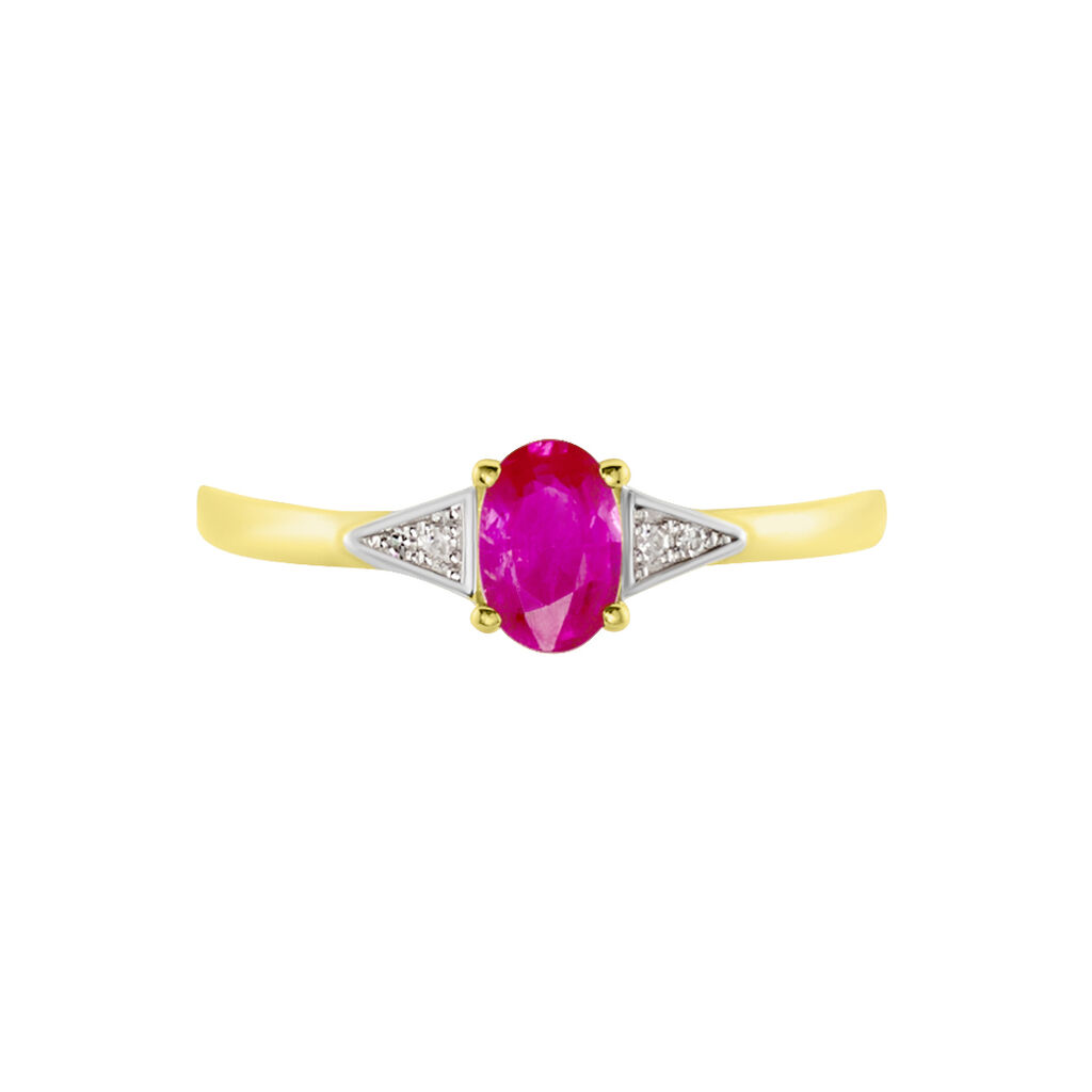 Bague Solitaire Accompagné Or Jaune Ludmilla Rubis Diamants