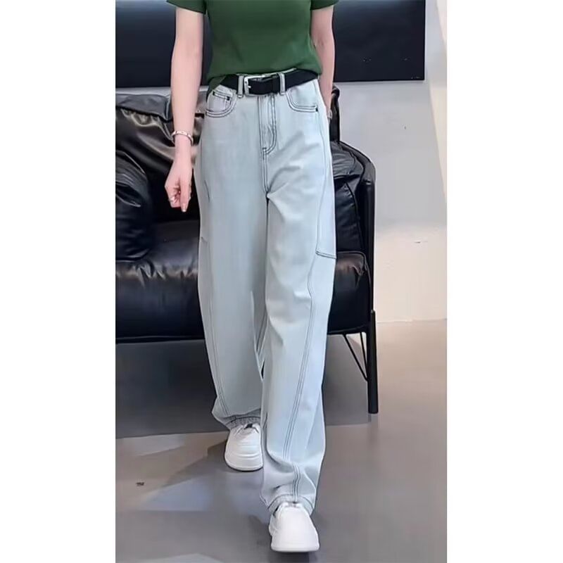 Wildfoea - High Waist Washed Wide Leg Jeans