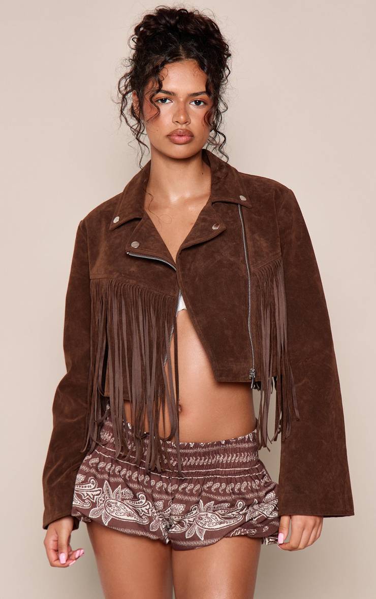 Chocolat Veste Courte En Synthétique À Franges