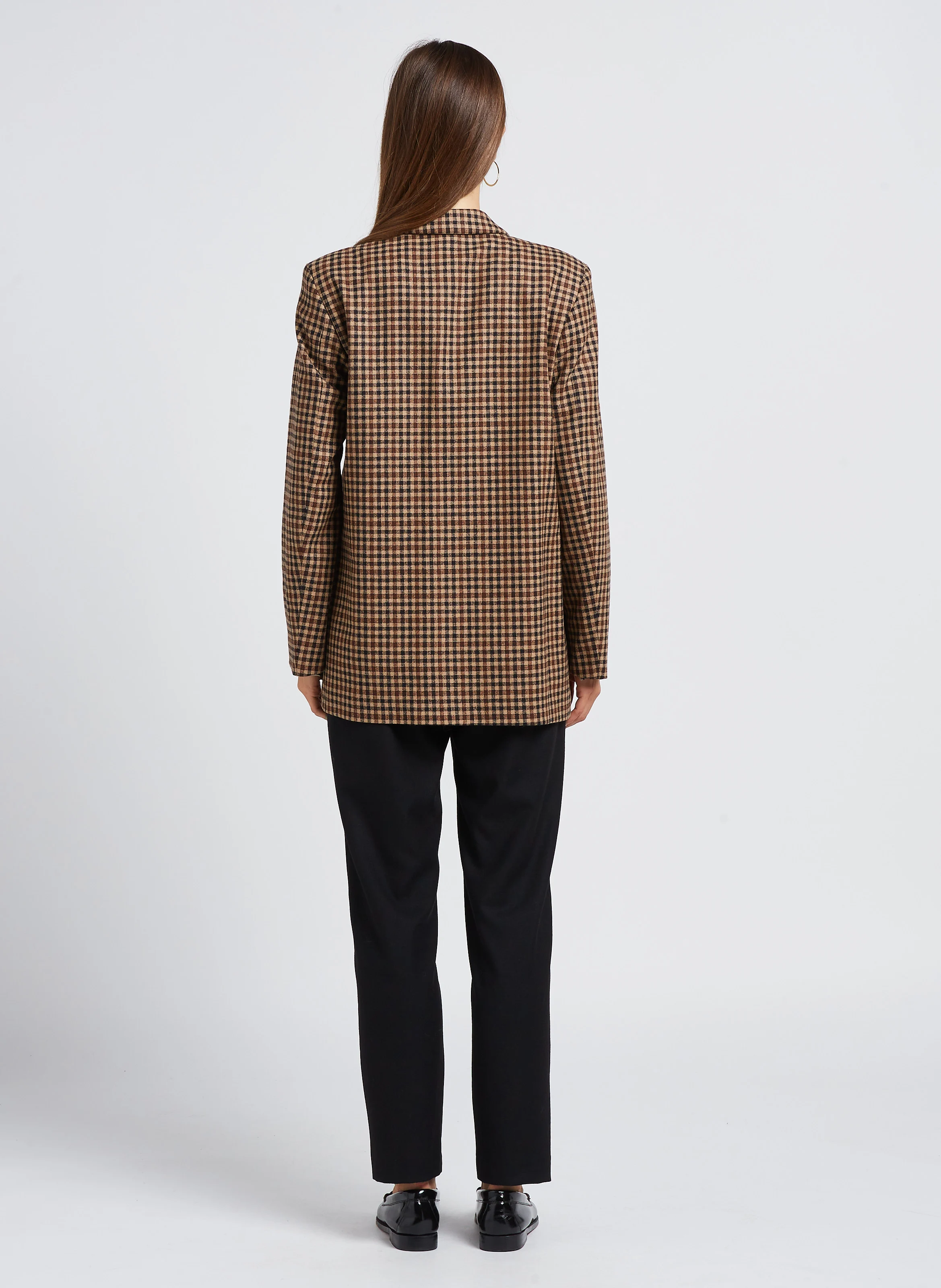 VIMO - Veste droite col tailleur à carreaux| Beige