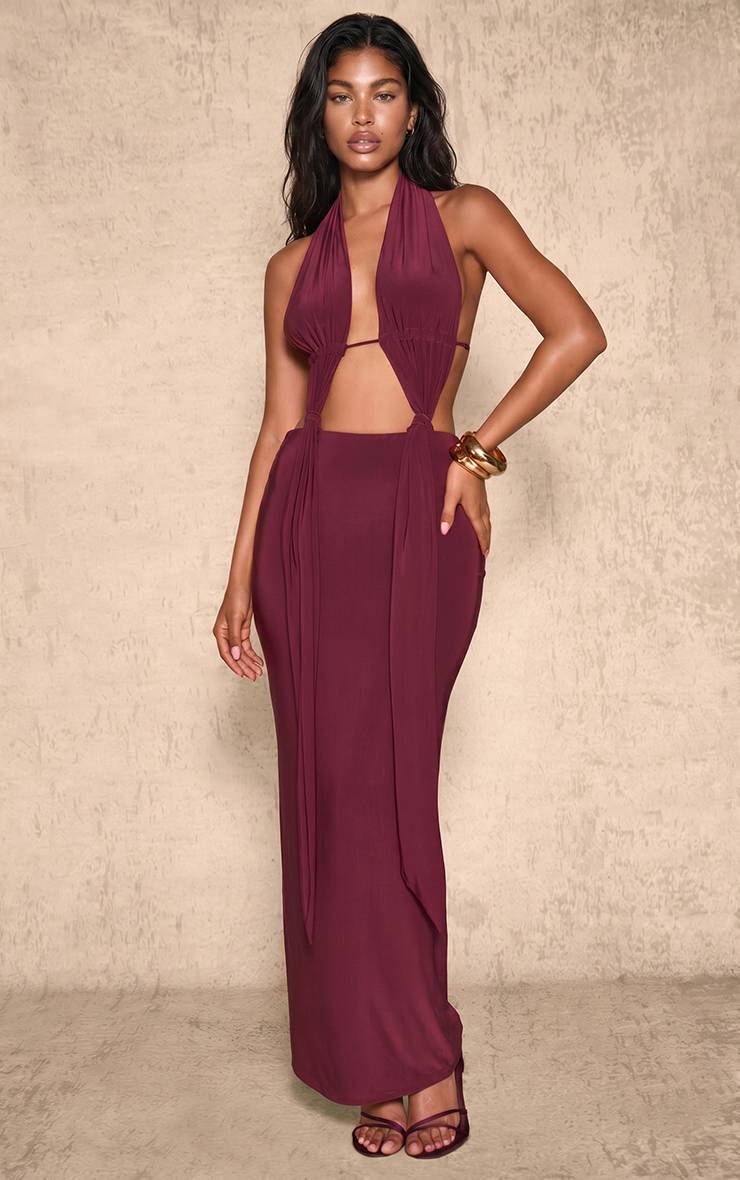 Prune Robe Longue Moulante À Décolleté Plongeant Avec Détail Nœud