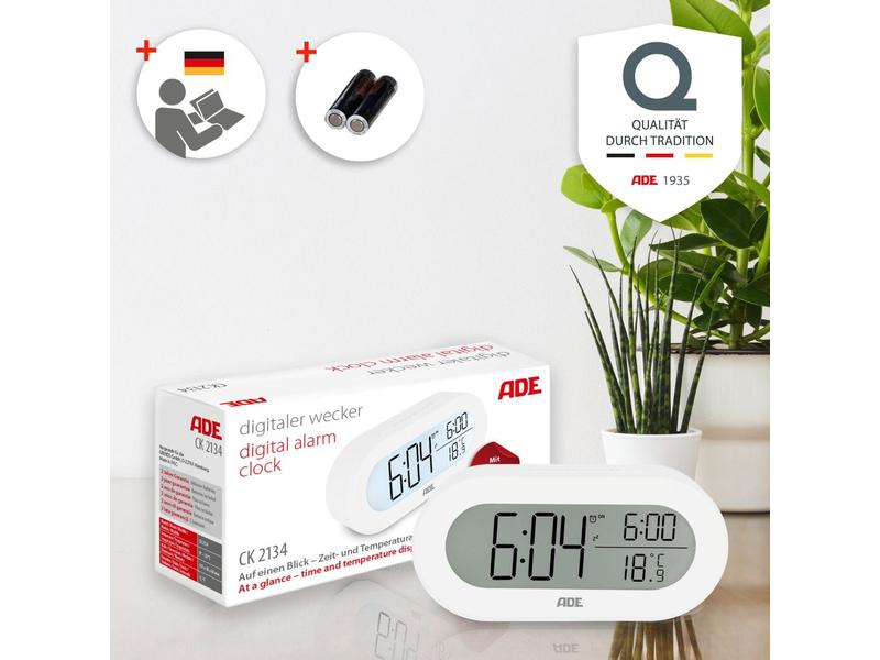 ADE Digitalwecker Weiss Wecker mit digitaler Anzeige