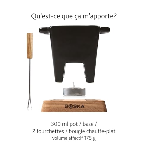 Boska Tapas Fondue Nero   Pour 2 personnes   Capacité de 300 ml   Fourchettes à fondue incluses   Convient au micro ondes et au lave vaisselle : Cuisine et Maison