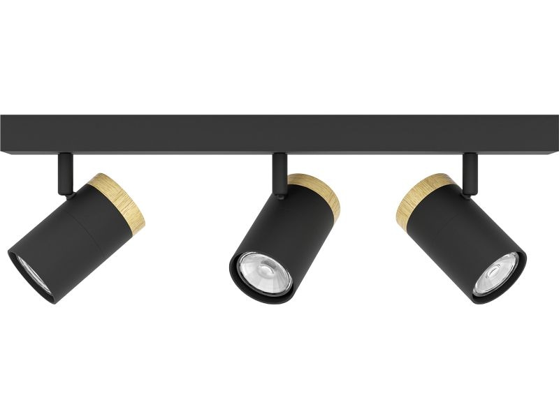 EGLO Leuchten Balkenspot CARTAGENA GU10 3 x 4.5W Verstellbarer 3-flammiger Deckenspot aus Gummibaumholz und Metall für individuelle Lichtakzente