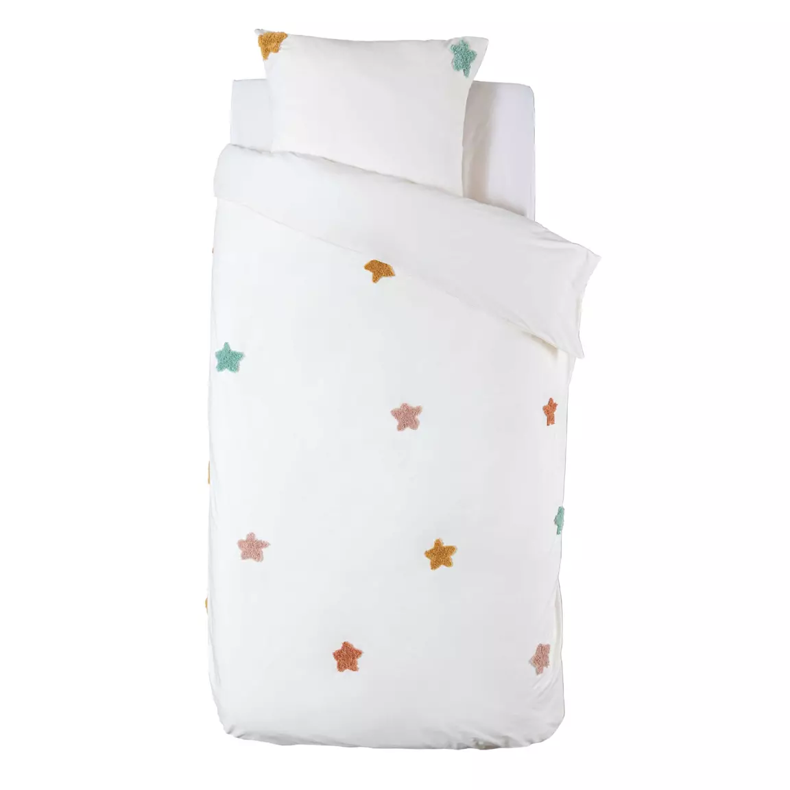 Housse de couette et une taie enfant coton (140 x 200 cm) Etoile Multicolore