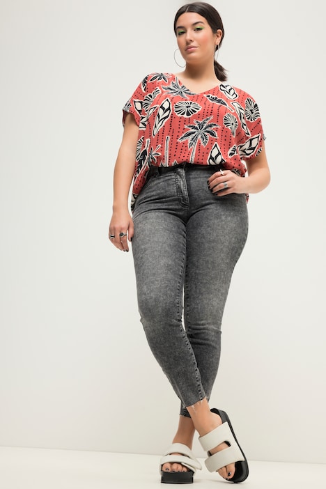 Skinny Jeans, cutted Saum, 5-Pocket, Elastikbund