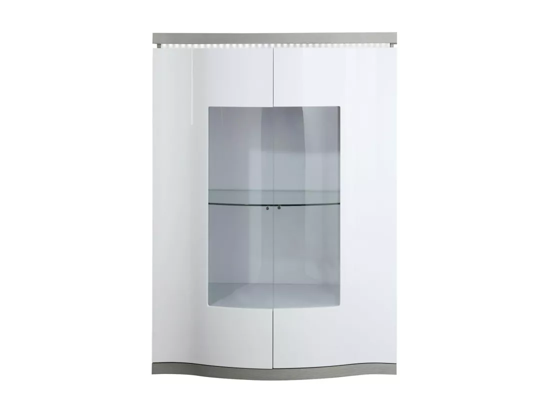 Vitrine à LED 2 portes bois gris et blanc façade verre Alex