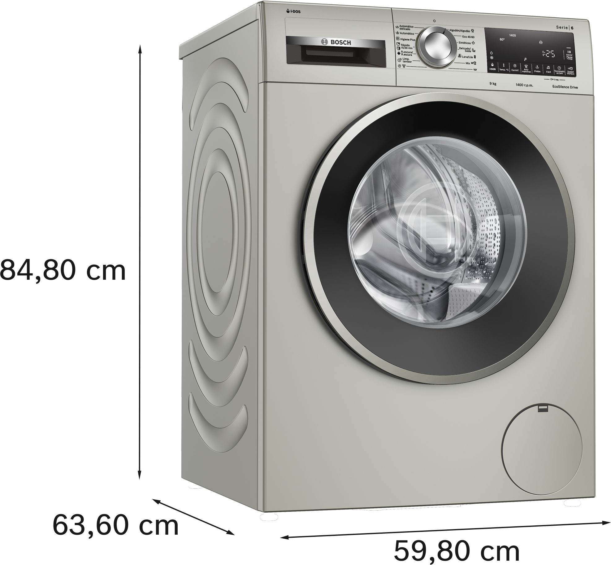 Máquina de lavar roupa de carregamento frontal Série 6, 9 kg, 1400 rpm, aço inoxidável WGG244AXES