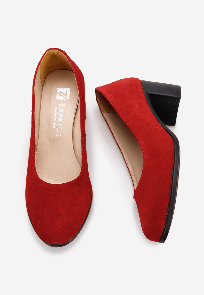 Chaussures en cuir à talon épais rouges Dalida