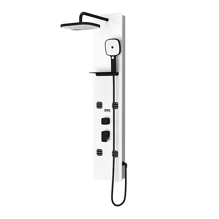 Colonne de douche hydromassante verre trempé blanc et noir Glass 2 Galedo