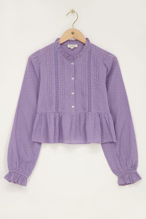 Paarse blouse met pintucks & peplum