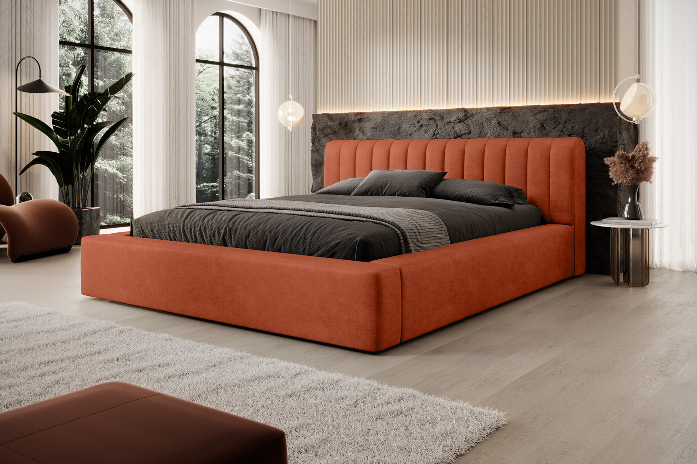 Trae Mobler Amira 180 x 200 cm Gestoffeerd Bed Baksteenrood