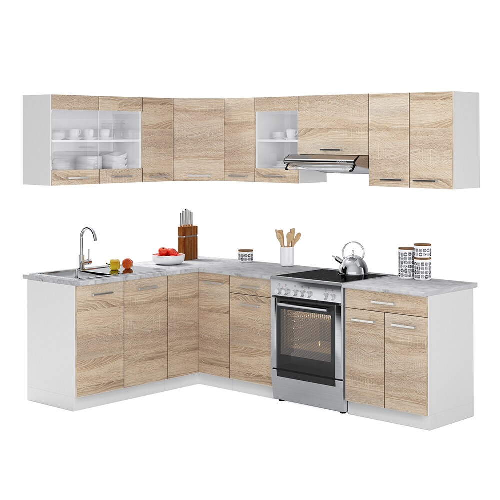 VICCO KÜCHENZEILE L 250CM KÜCHENBLOCK WINKEL ECK EINBAU SONOMA EICHE R-LINE