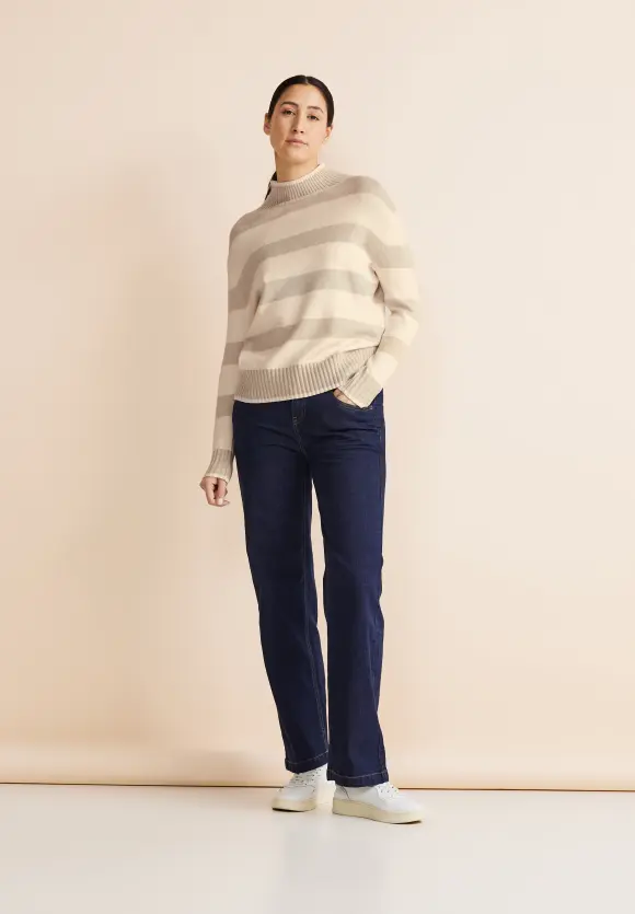 Streifen Strickpullover - lucid white