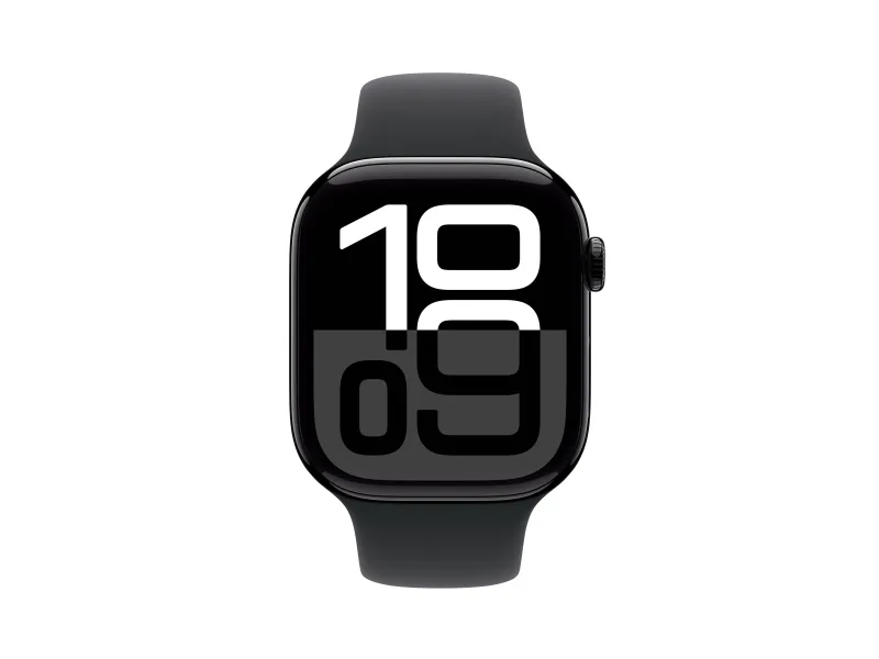 Apple Watch Series 10 (GPS) - 46 mm - jet sort aluminium - smart ur med sportsbånd - fluoroelastomer - sort - båndstørrelse: M/L - 64 GB - Wi-Fi 4, UWB, Bluetooth - 36.4 g