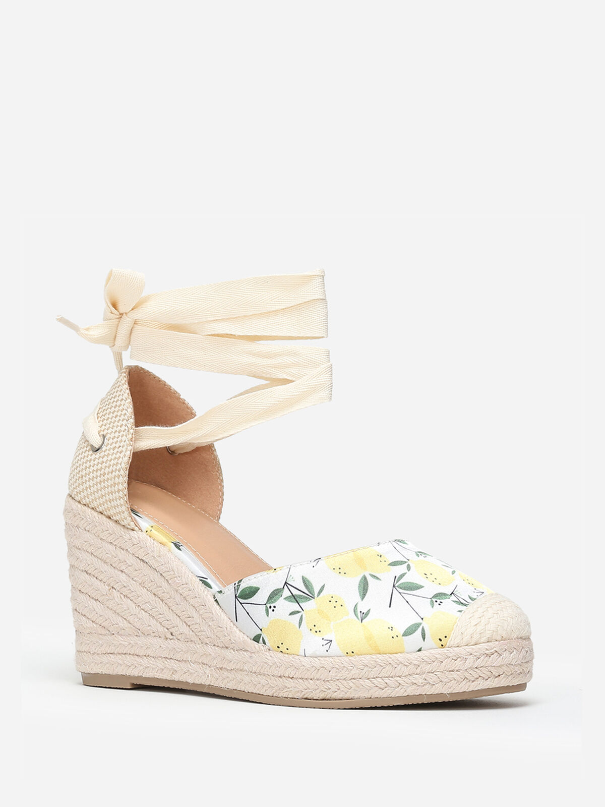 Espadrilles compensées à imprimé citrons- Jaune