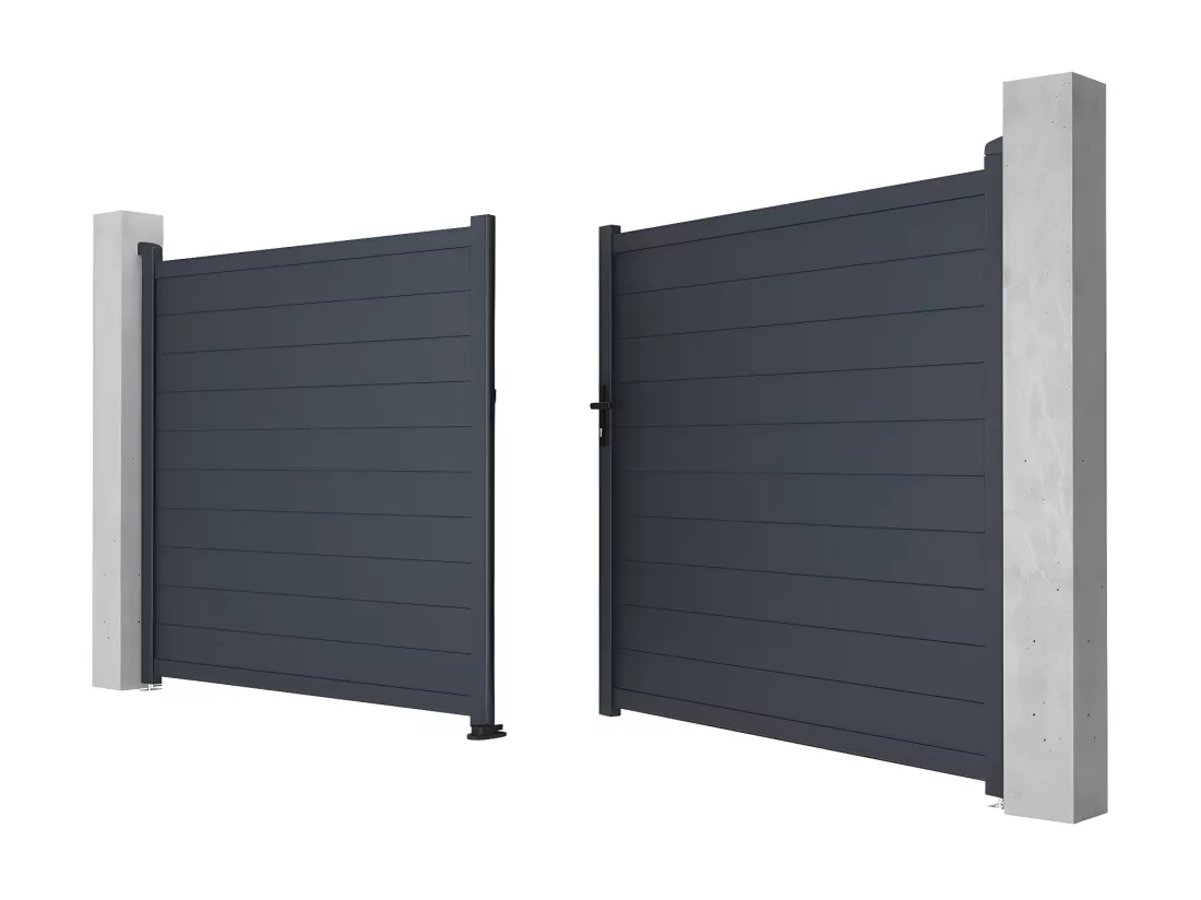 Portail battant aluminium plein L397 x H181 cm anthracite - NAZARIO