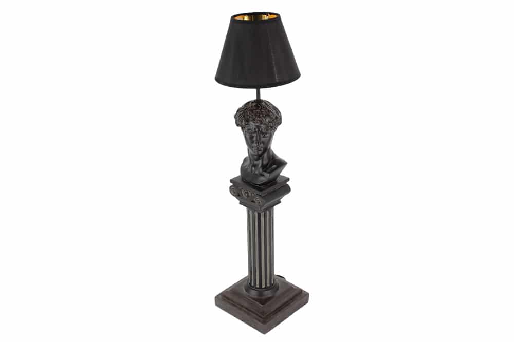 Handgefertigte Tischlampe DAVID 70cm schwarz mit Büste Stoffschirm