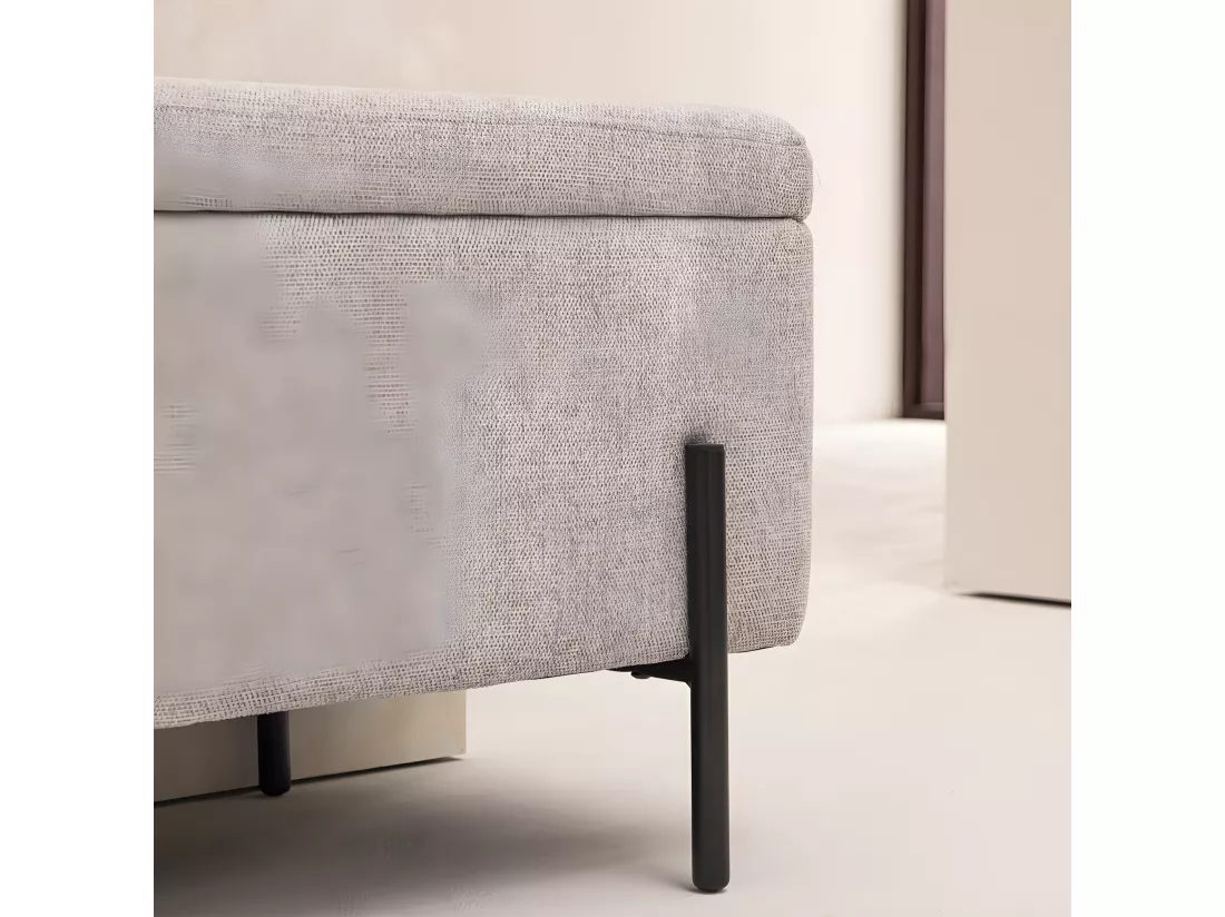 Kos - Banc coffre en tissu et métal L100cm - Gris clair