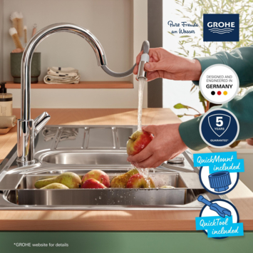 Grohe Keukenmengkraan Start Edge Hoge Uitloop Uittrekbare Mousseur Chroom