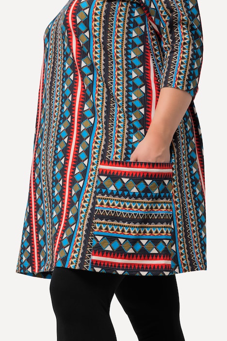 Longshirt, Taschen, A-Linie, Carree-Ausschnitt, 3/4-Arm