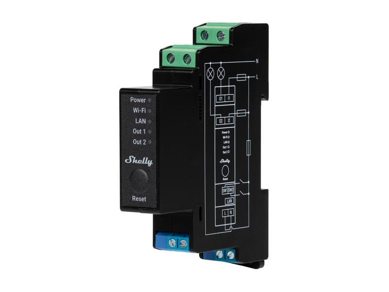 Shelly WLAN-Schaltaktor Shelly Pro 2PM mit Leistungsmessung DIN-Rail-WiFi-Switch mit Leistungsmessung, IP-Relais mit Shelly Pro AddOn Schnittstelle