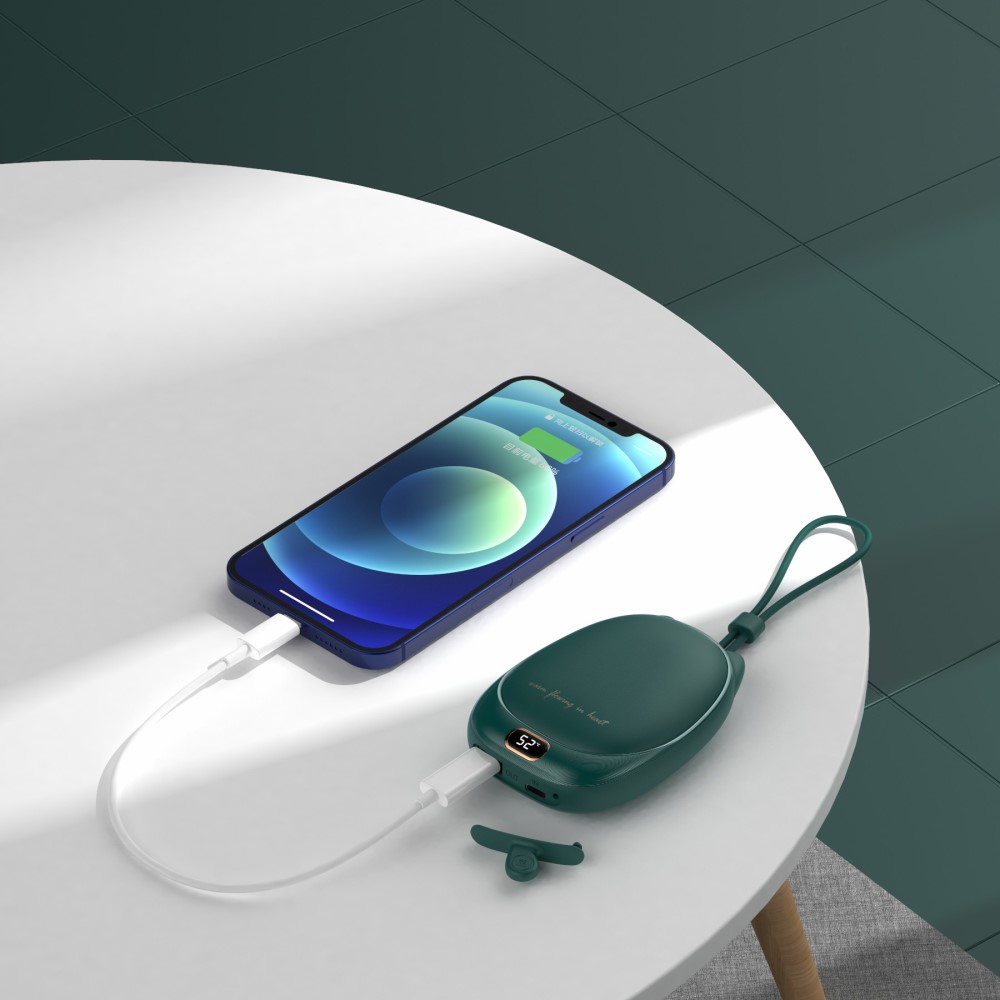 (5V/2.1A) 2in1 10000mAh USB Powerbank Ladegerät   Handwärmer - Dunkelgrün